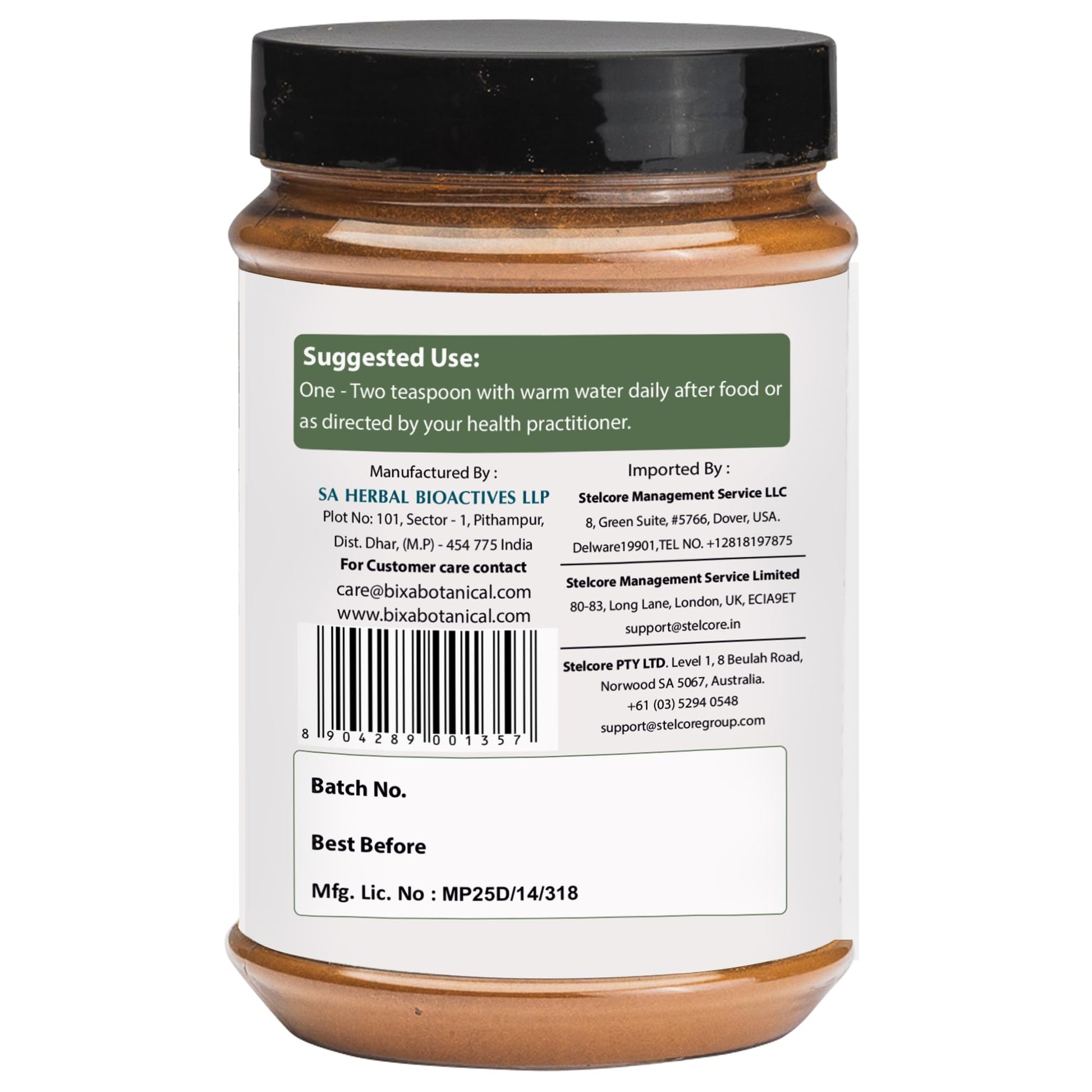 Back label of Bixa Botanical Manjistha Root Powder