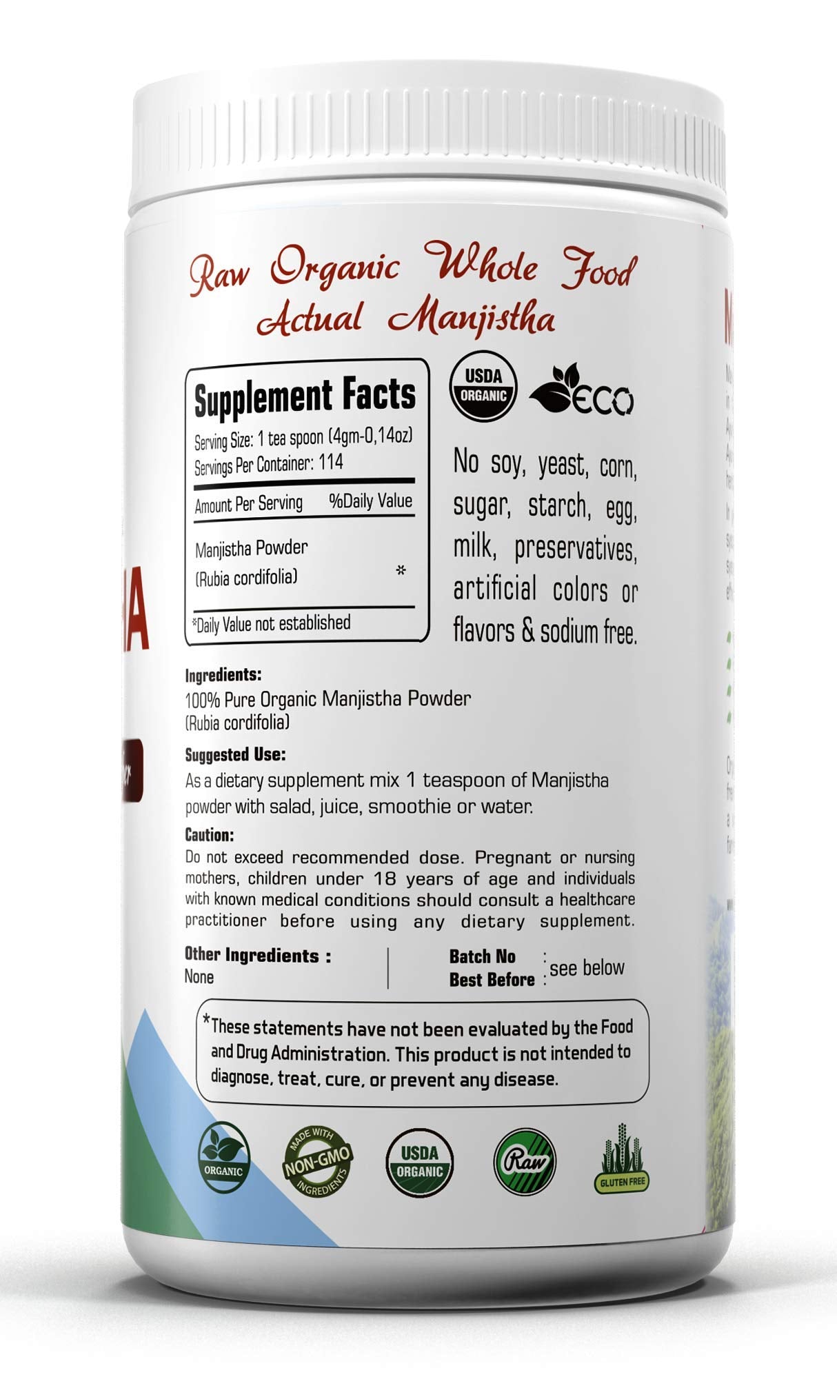 Organic Aura raw manjistha root powder texture close up