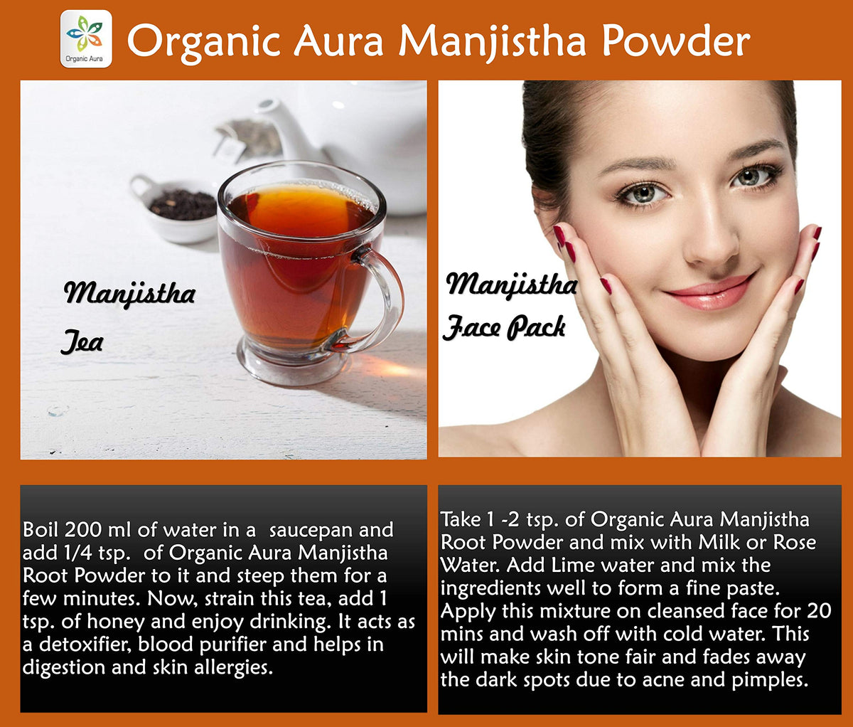 Organic Aura premium manjistha powder for skin health