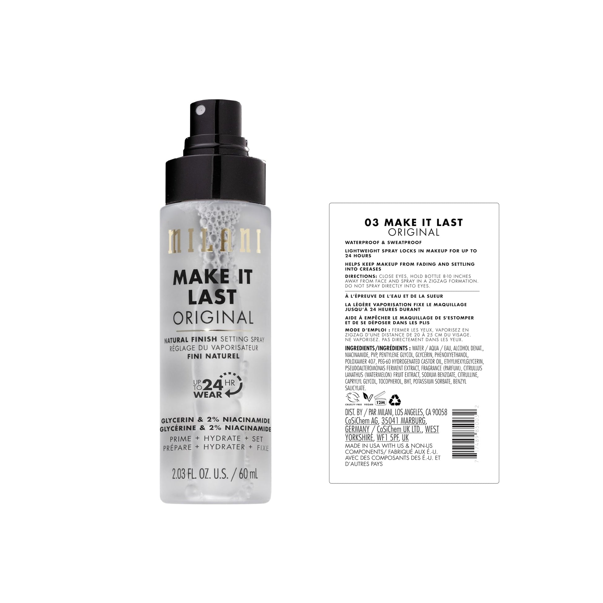 Milani Make It Last setting spray nozzle and spray mist view