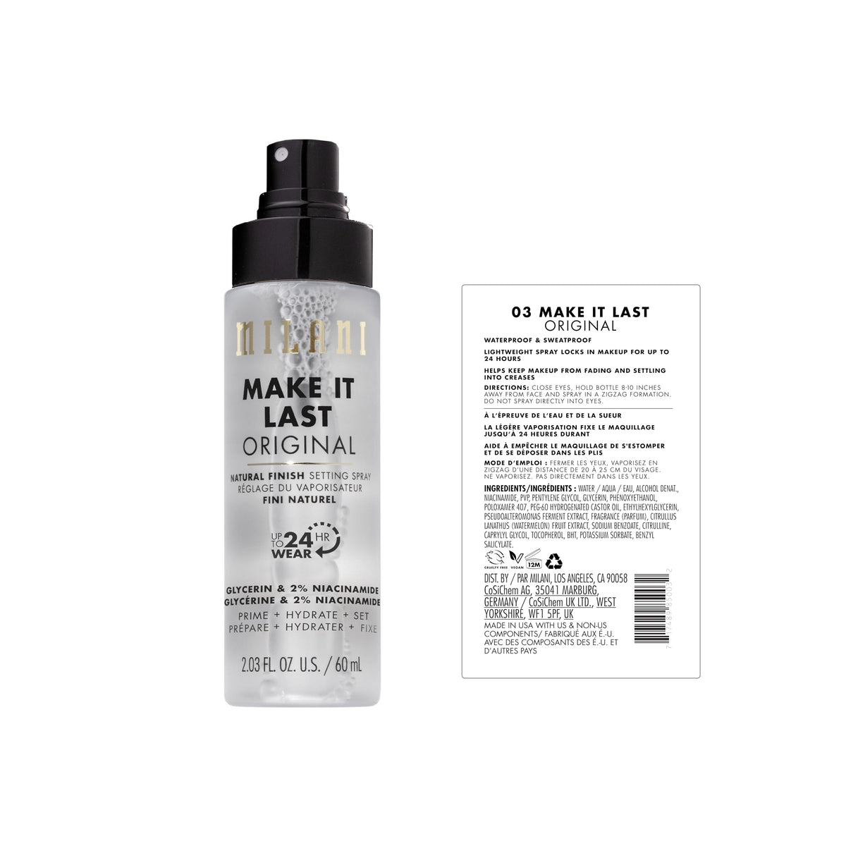 Milani natural finish setting spray 2.03 fluid ounce packaging