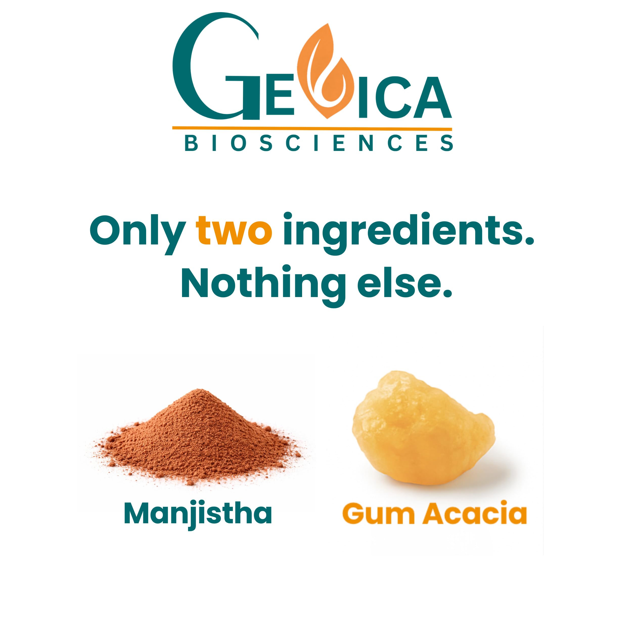 Close up of GeVica Biosciences Manjistha caplets label showing organic certification