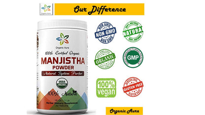 Organic Aura natural manjistha supplement powder dietary jar