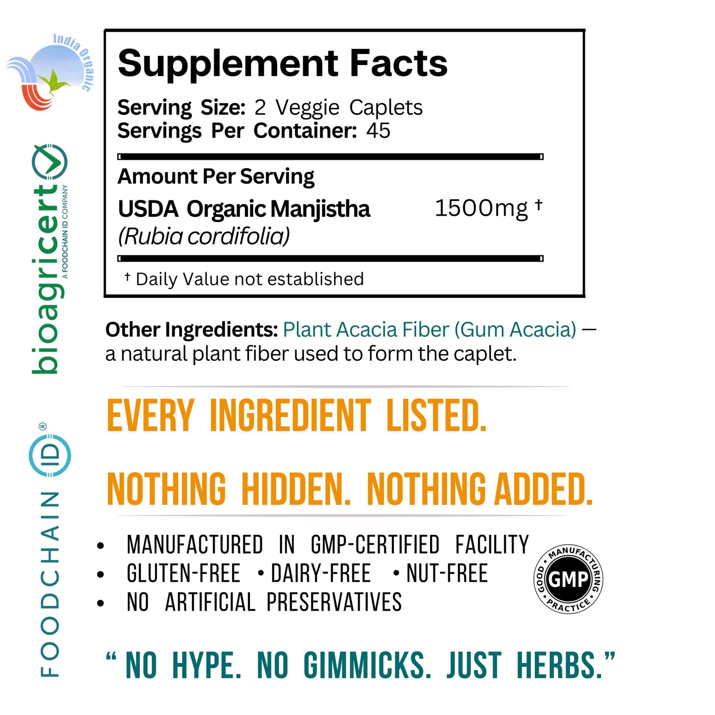 GeVica Biosciences Manjistha 90 caplets bottle for skin health