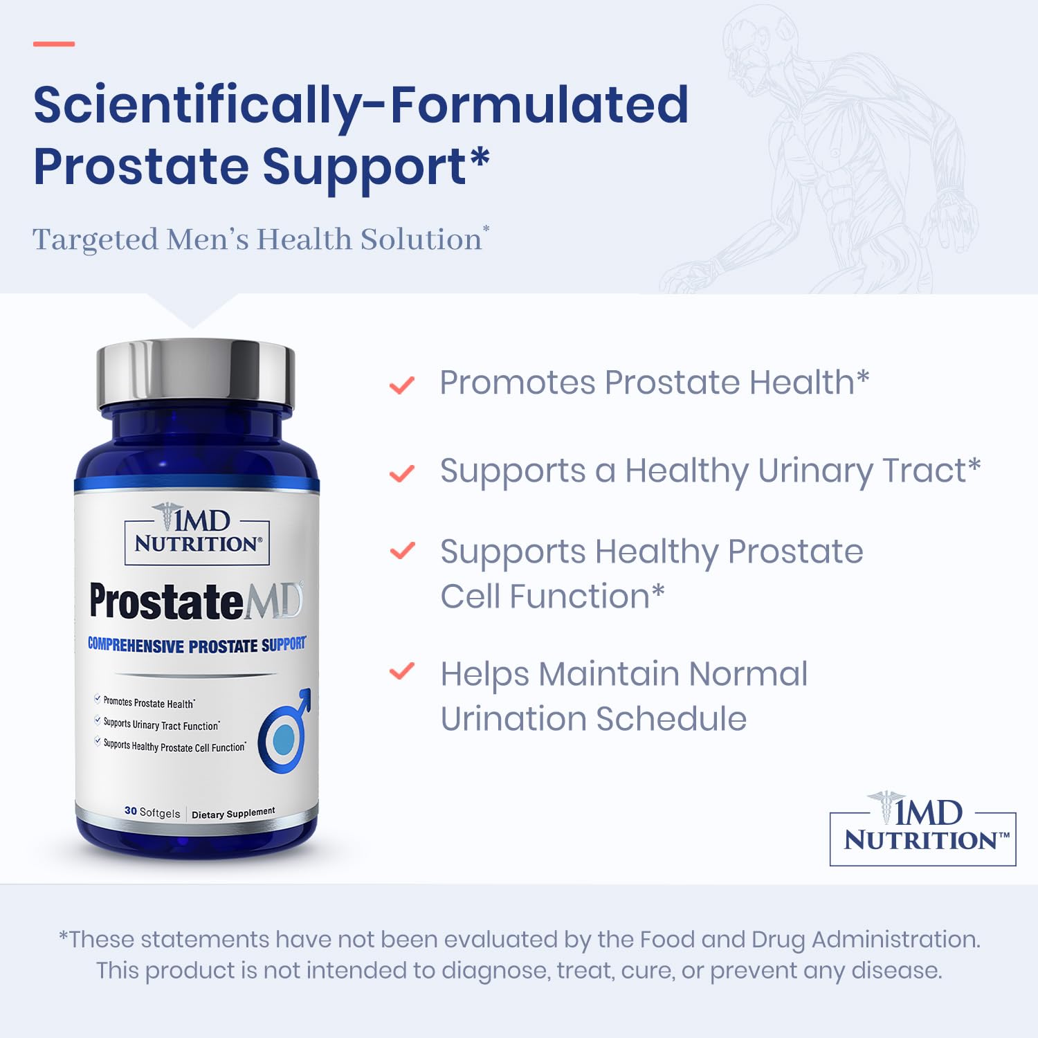 Urologist recommended 1MD Nutrition ProstateMD softgel capsule for reducing frequent bathroom urges