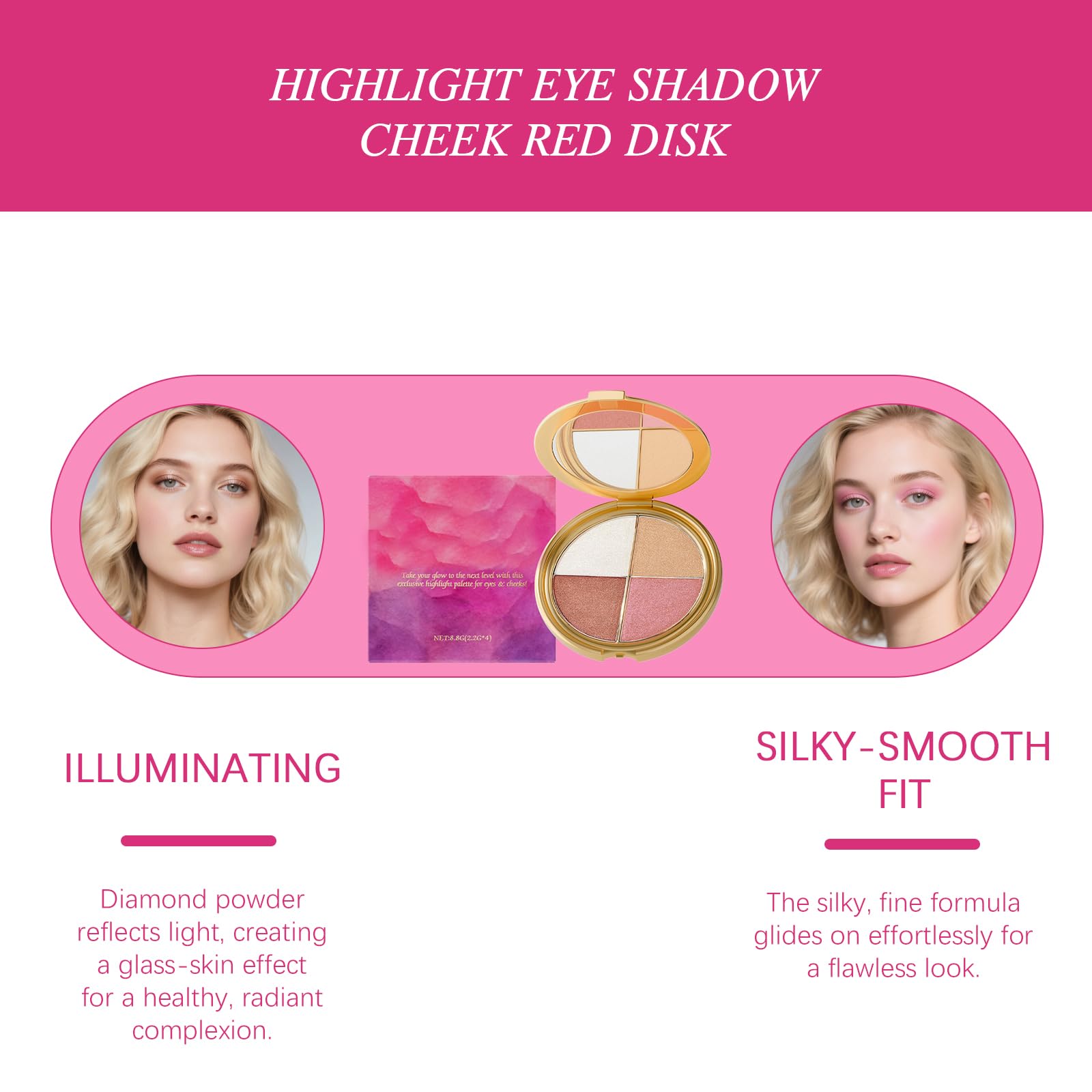 Open view of the Tarte Glow Wardrobe Palette displaying four rich glow shades for eyeshadow and cheek highlight.