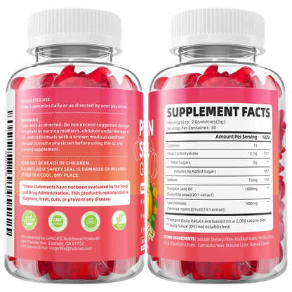 GrnLife raspberry flavored hair thickness gummies on a clean lifestyle background