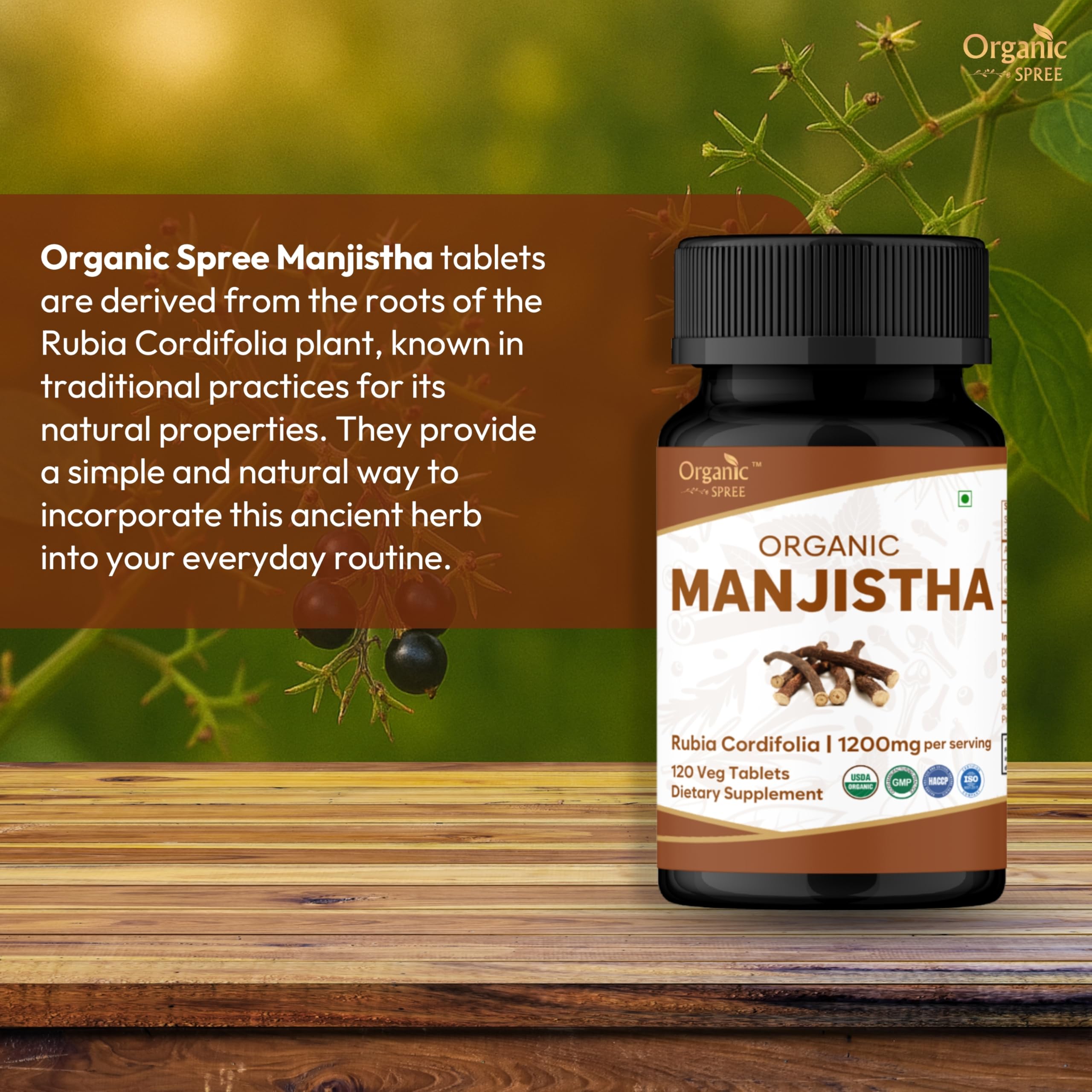 Organic Spree Manjistha supplement bottle label