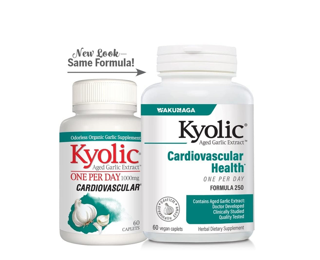 Kyolic non GMO gluten free aged garlic extract 60 vegan caplets packaging
