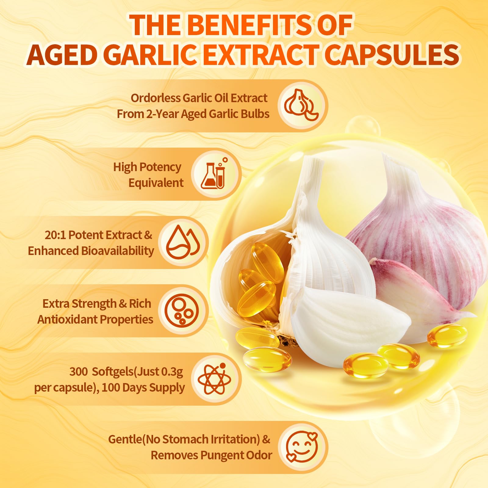 VivoNu odorless garlic softgels supplement bottle showcasing 300 count packaging