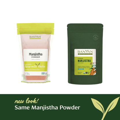 Label details of Banyan Botanicals Manjistha powder pouch