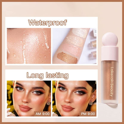 RILIMIOO liquid highlighter stick being applied to the cheekbone for a luminous glow.