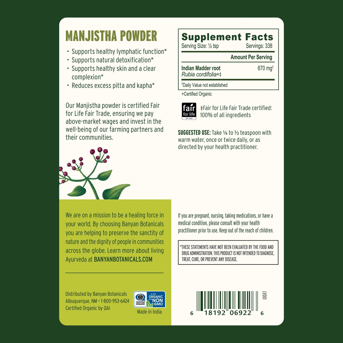 Close up of Banyan Botanicals Manjistha powder texture