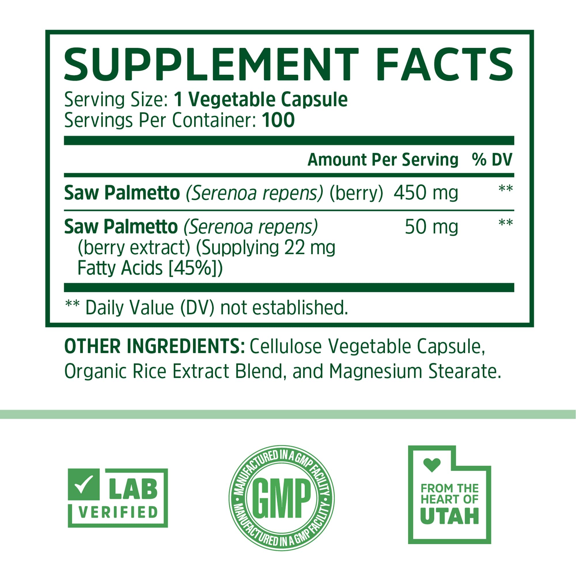 Zhou Nutrition Saw Palmetto supplement packaging displaying supplement facts and usage instructions.