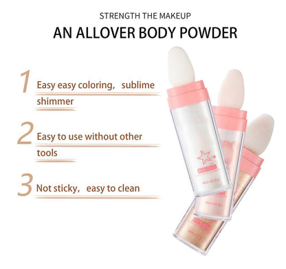 Paqiman body brightens face blusher packaging and applicator details.