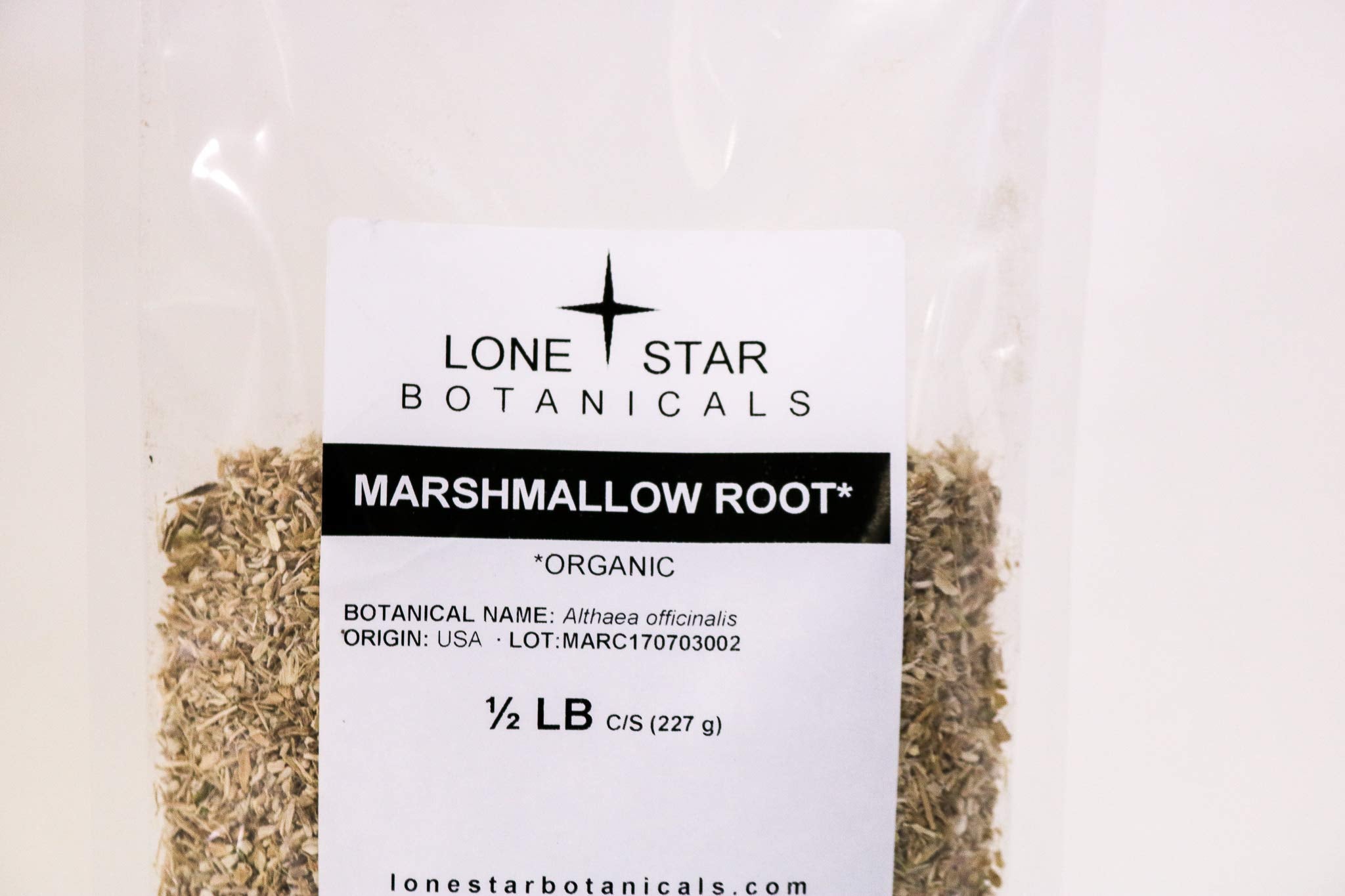 Dried marshmallow root herbal supplement in cut and sifted form