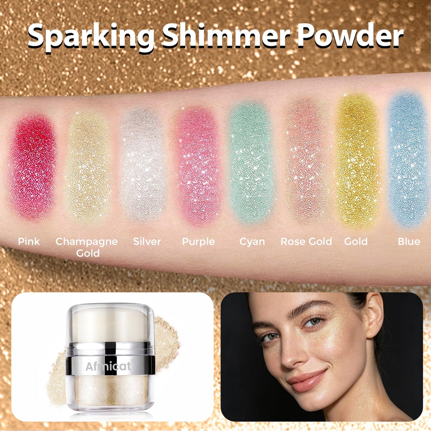 Waterproof 3D contour shimmer powder texture close up packaging