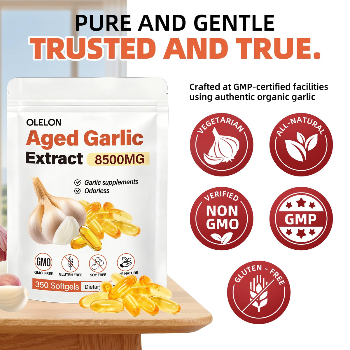 OLELON premium odorless garlic supplement for antioxidant benefits and immune defence