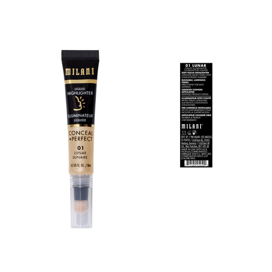 Milani Liquid Highlighter 01 Lunar tube with cap removed exposing soft cushion tip