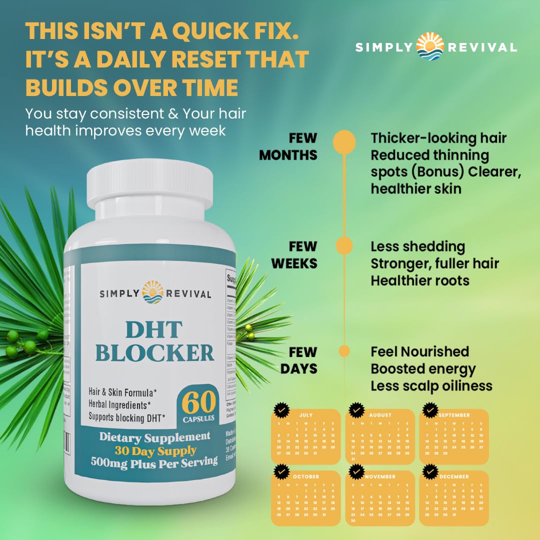Supplement facts and clean formula indications on the back of Simply Revival DHT blocker bottle packaging