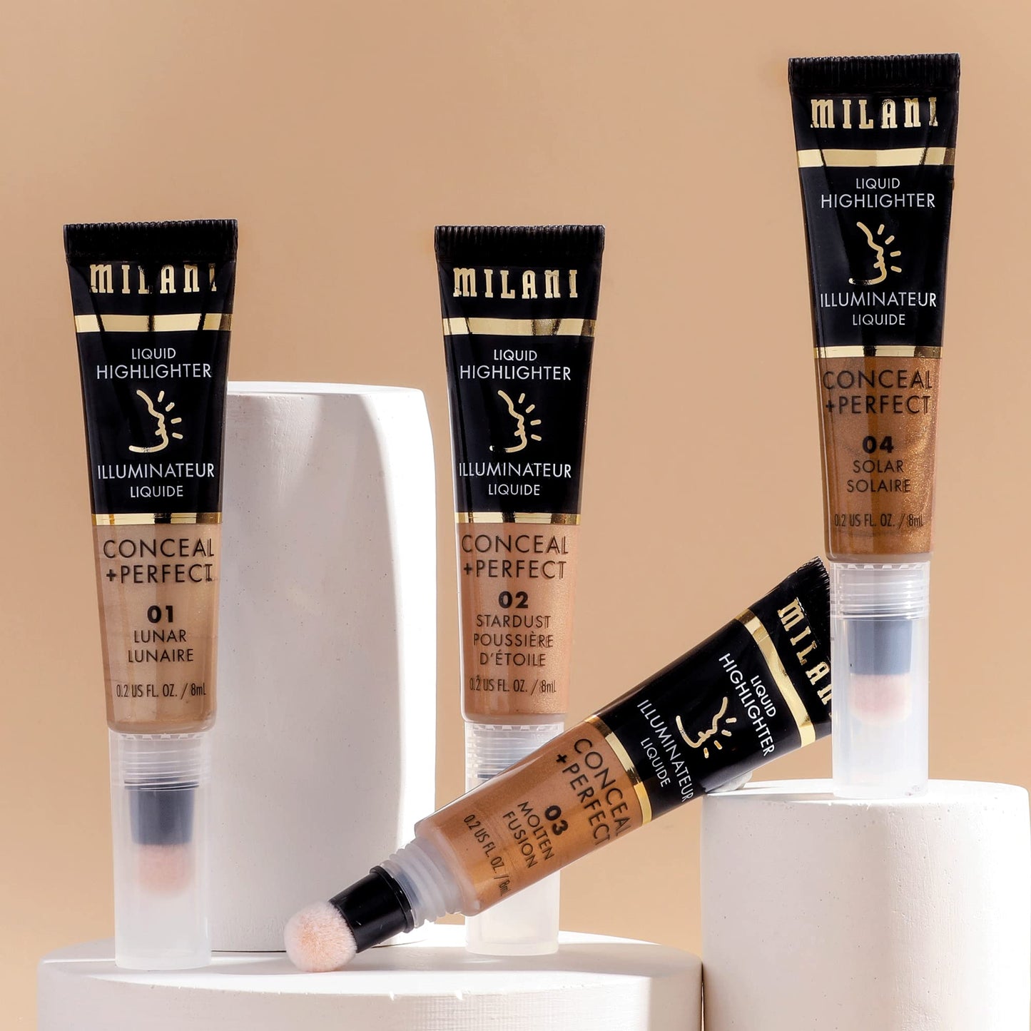 Milani Lunar highlighter showing authentic USA import labeling on product back