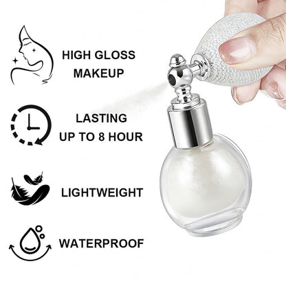 Minkissy vintage puff atomizer bottle demonstrating fine shimmer powder distribution
