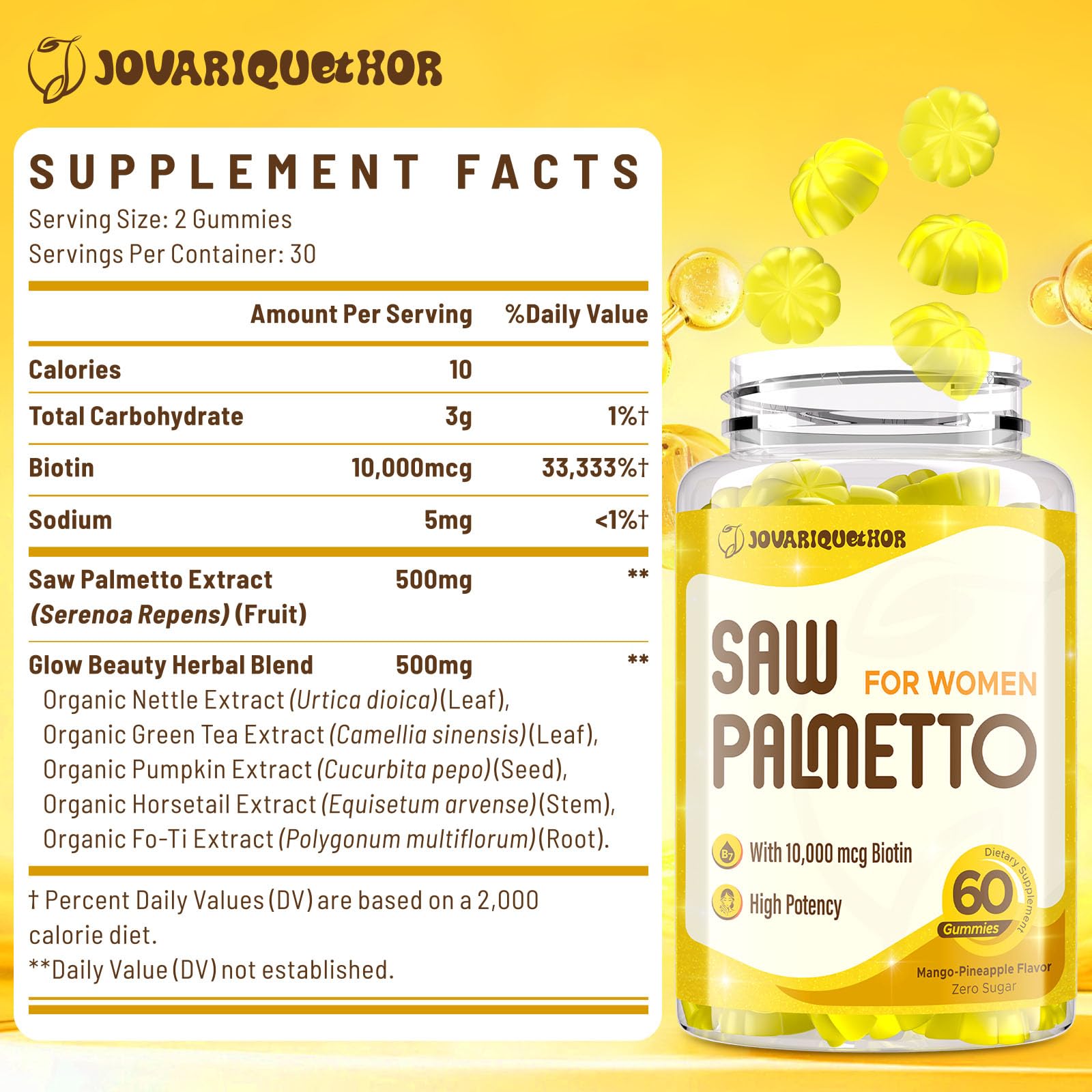 Jovariquethor DHT blocker hair growth supplement label ingredients close up view
