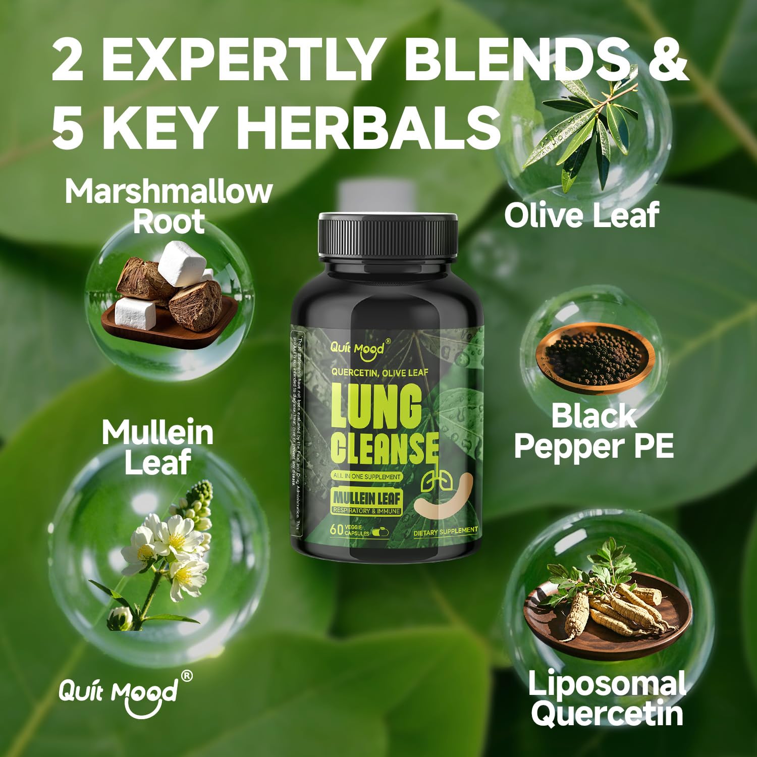 Quitmood Lung Cleanse bottle with vegan certification
