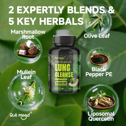Quitmood Lung Cleanse bottle with vegan certification