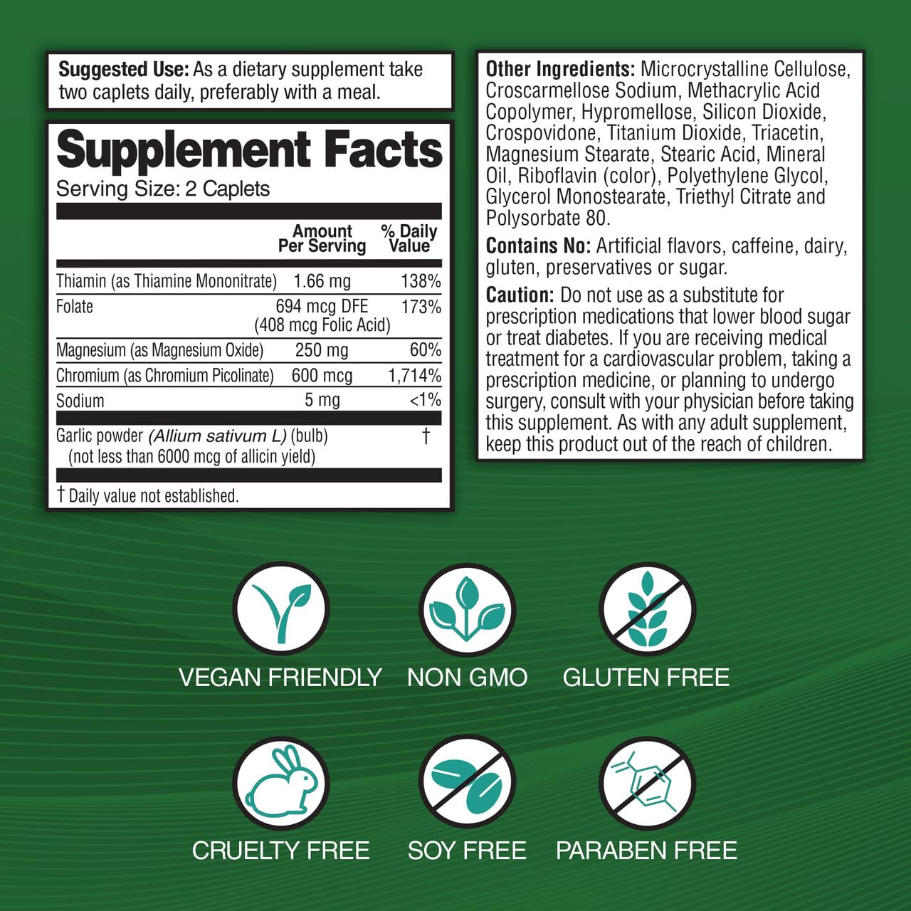 Garlique garlic extract blood sugar supplement bottle showcasing 6000mcg allicin potency.