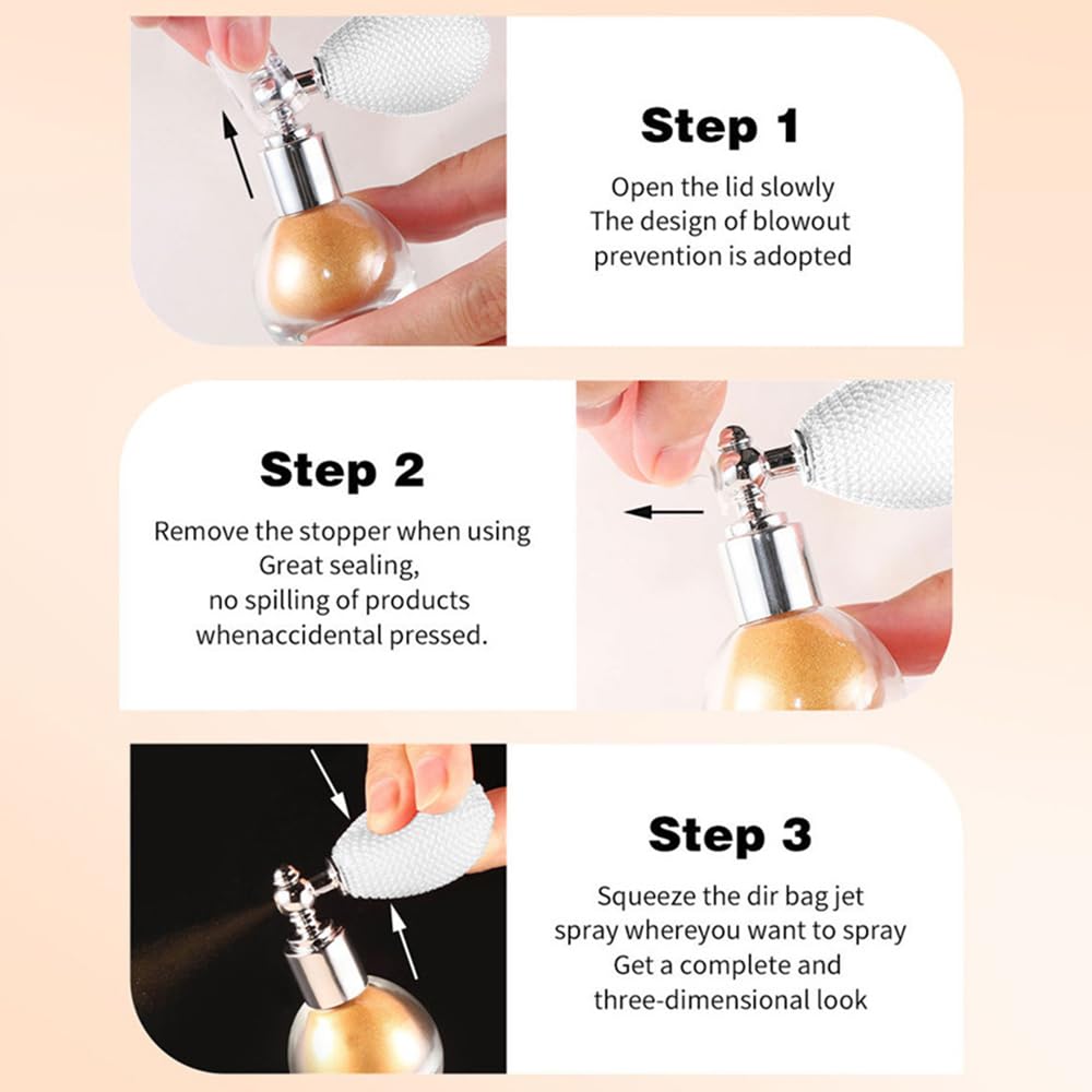 Full set of the beauty highlighter spray showing compact travel size dimensions