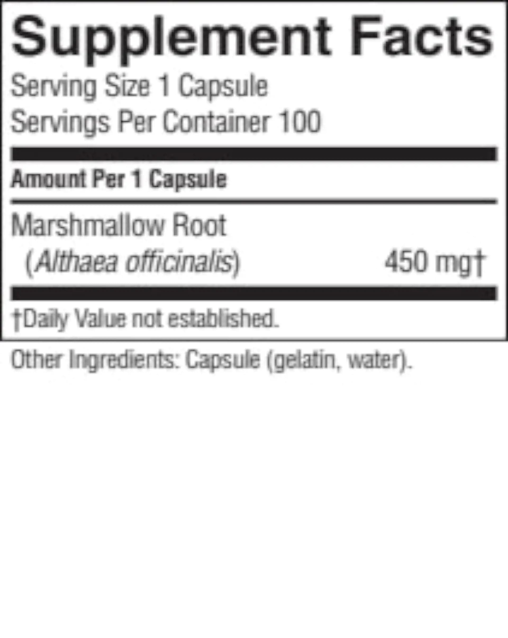 Nature's Sunshine Marshmallow Root supplement bottle label details and herbal contents
