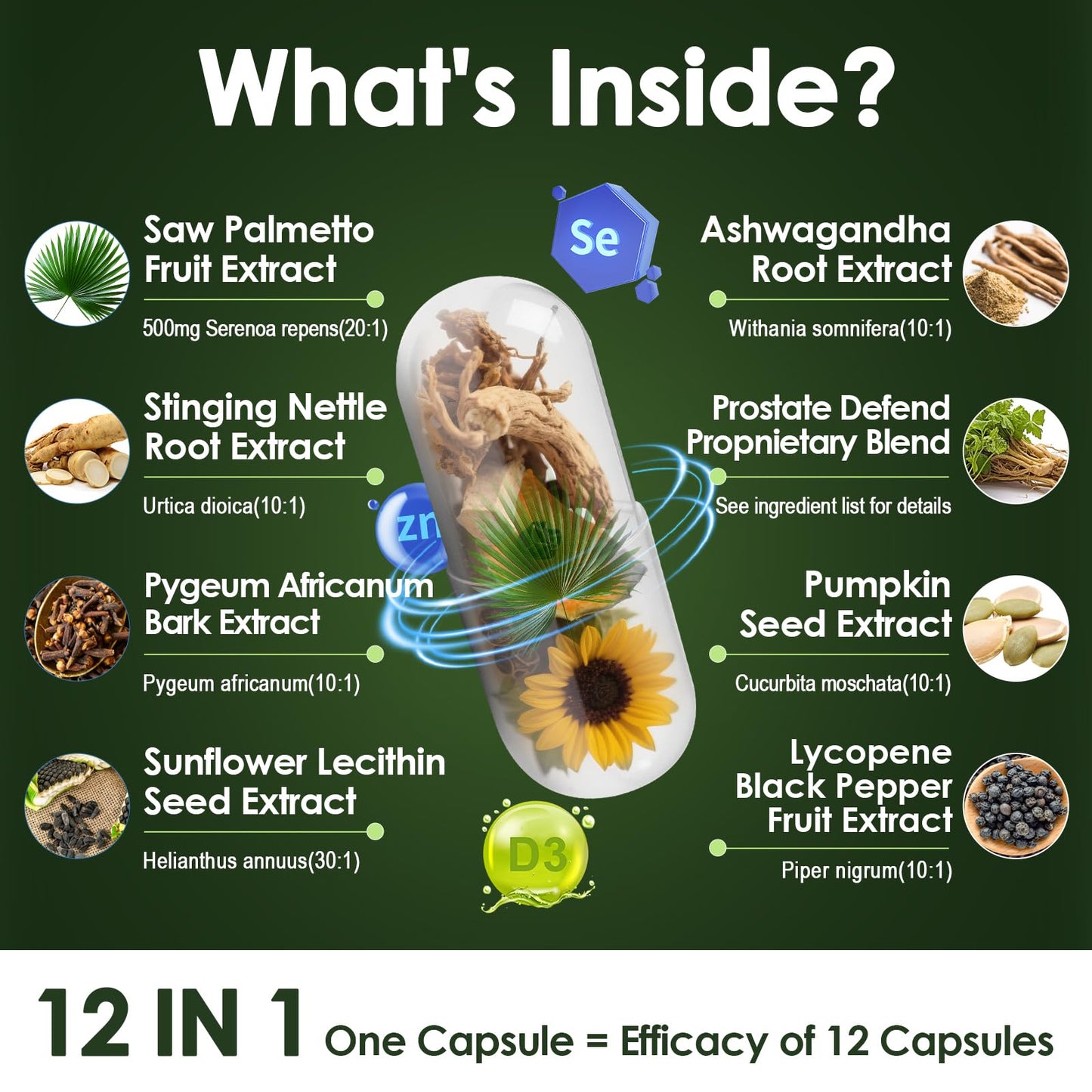 Totaria 15X Prostate Defend supplement bottle label highlighting pumpkin seed and ashwagandha ingredients.
