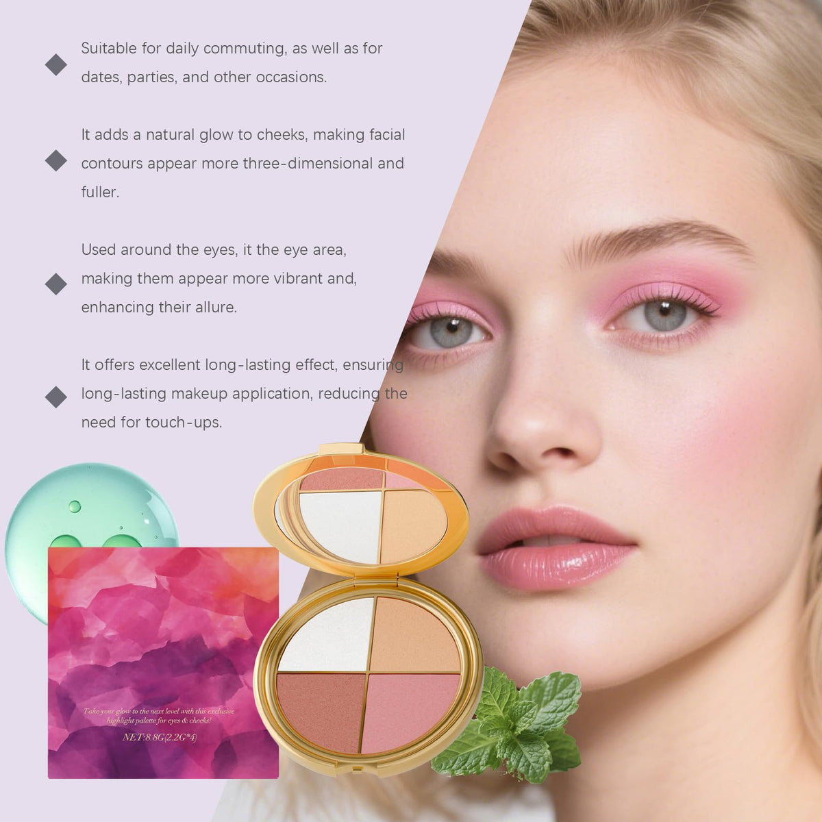 Kshan 4-in-1 palette open view showing four powder pans