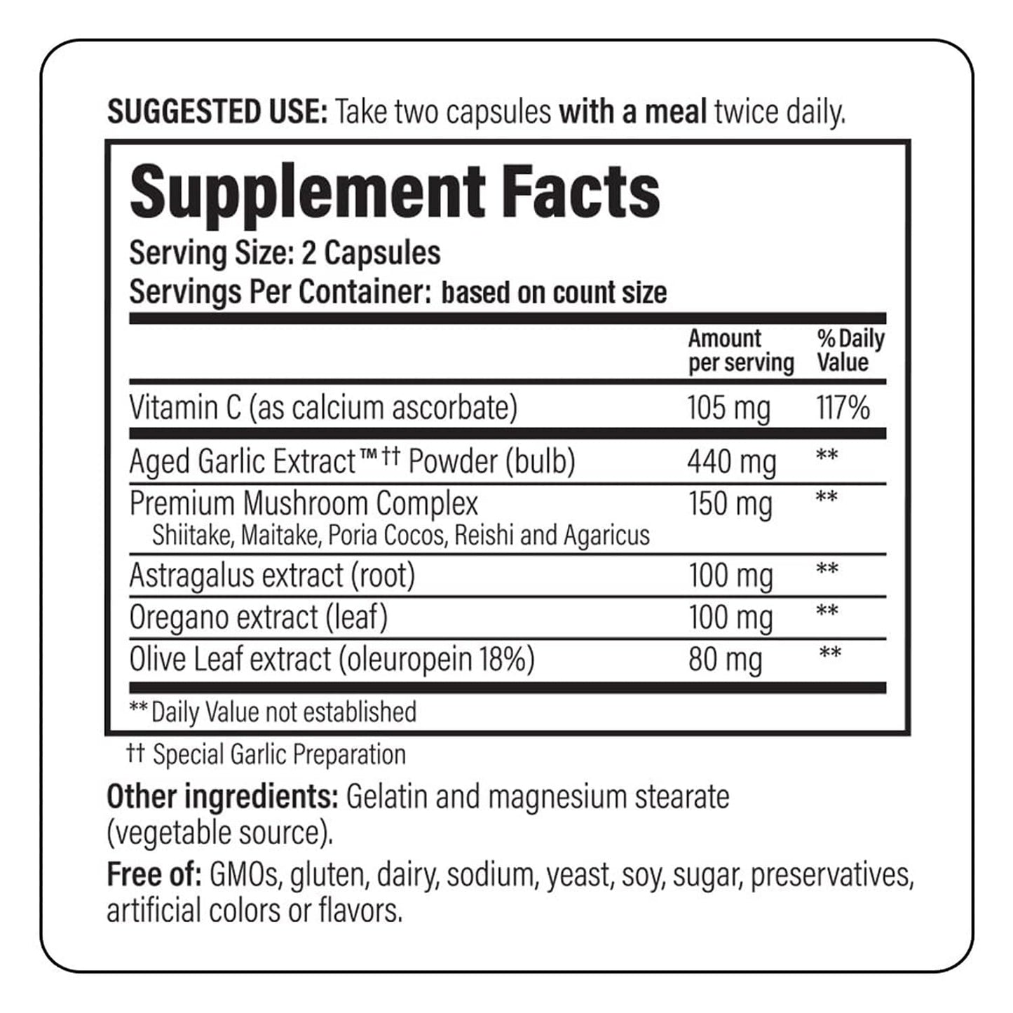 Odorless aged garlic extract formula 103 dietary supplement for seasonal defense