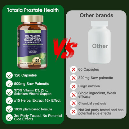 Totaria DHT blocker and urinary tract support capsule bottle detailing dosage instructions.