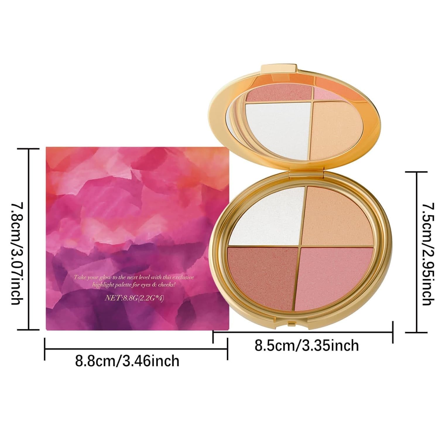 Kshan all in one makeup kit showing dimensions and rear packaging information clearly