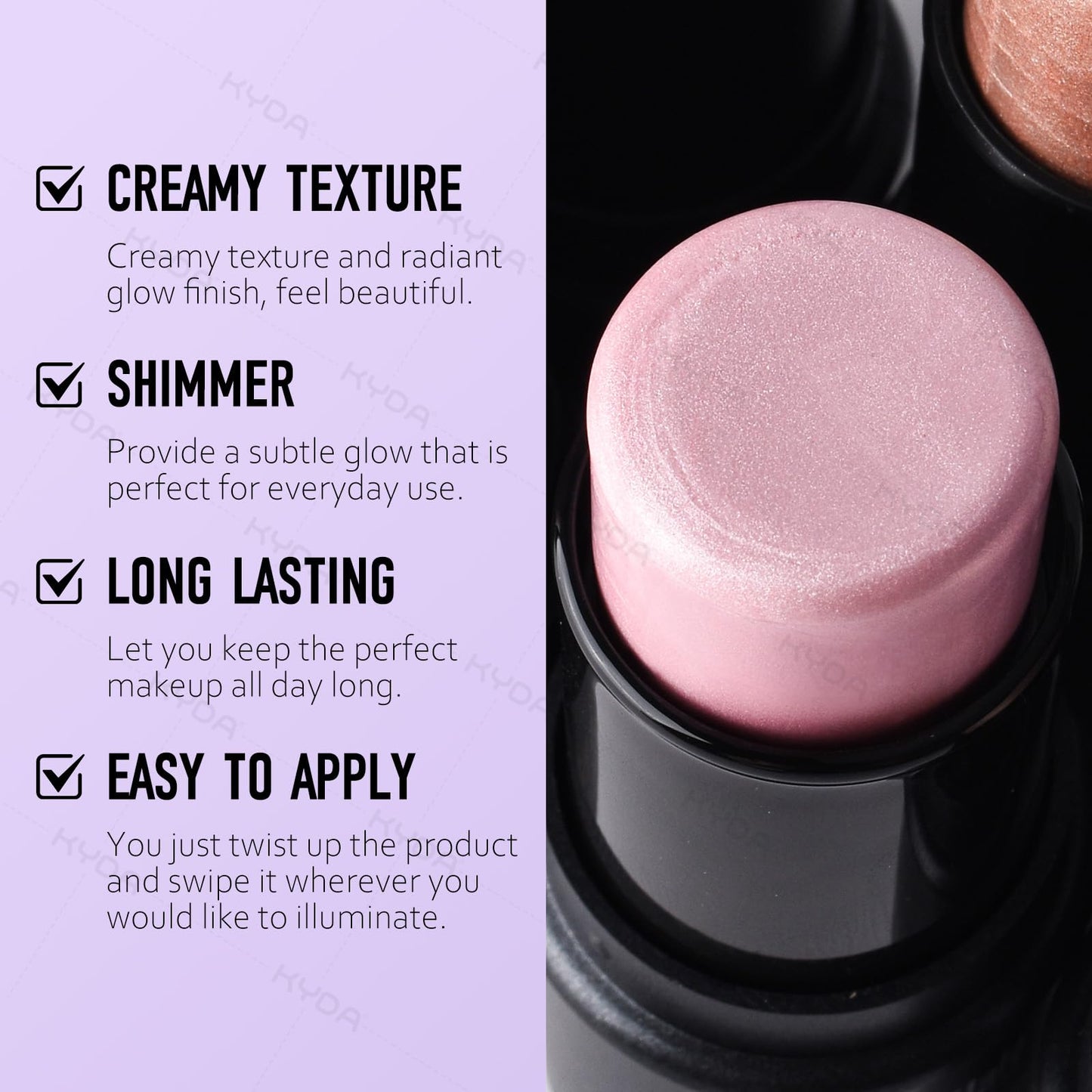 Ownest shimmer glow face illuminator stick dual sides open.