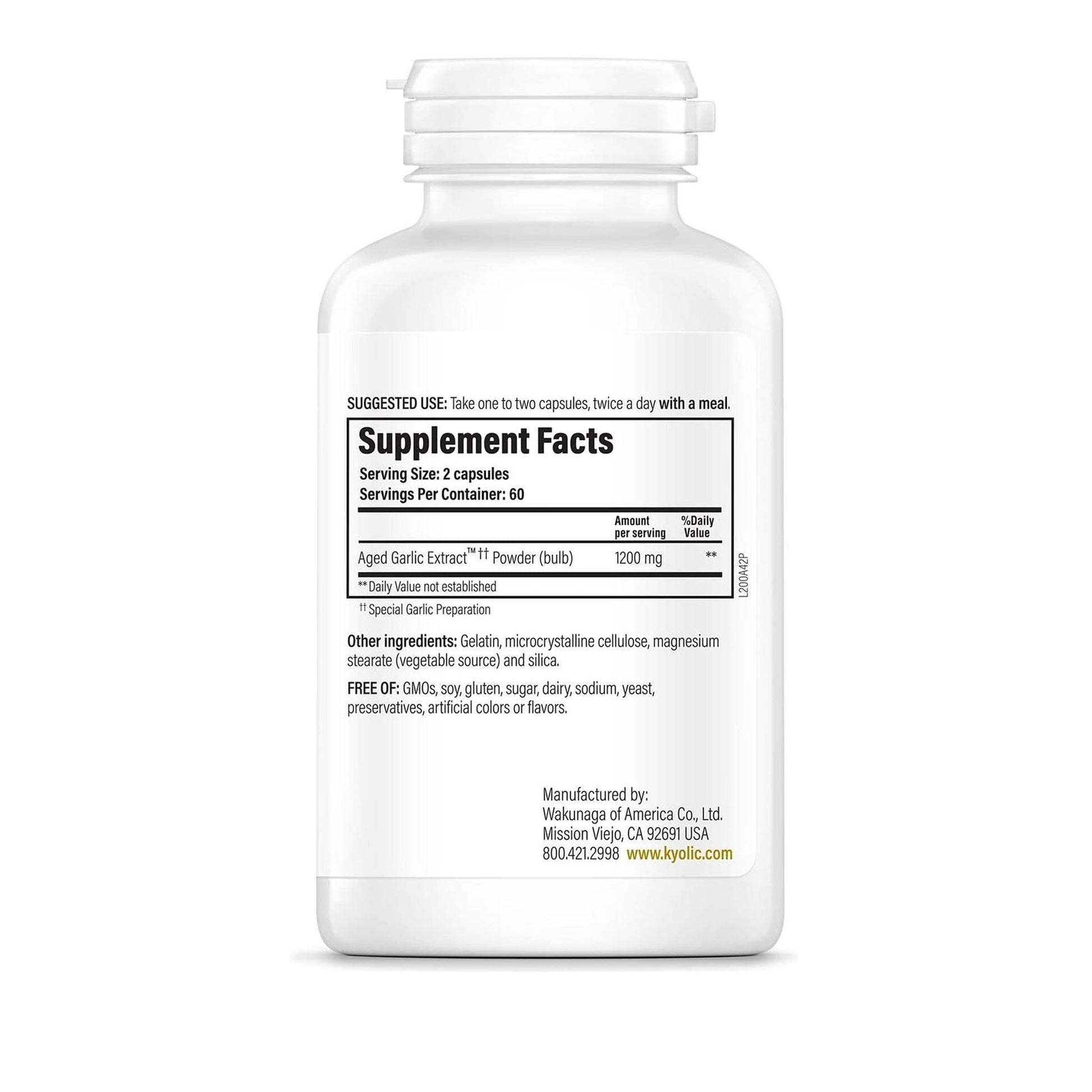 Premium Kyolic aged garlic extract capsules for cardiovascular wellness.