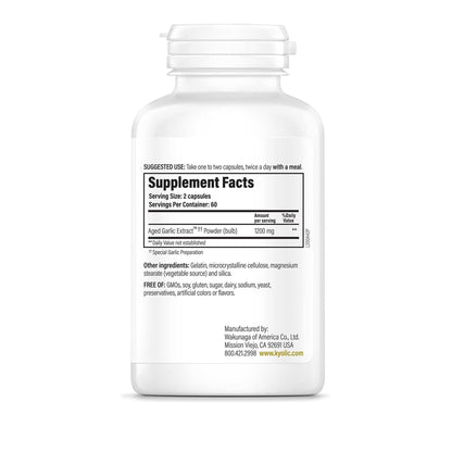 Premium Kyolic aged garlic extract capsules for cardiovascular wellness.