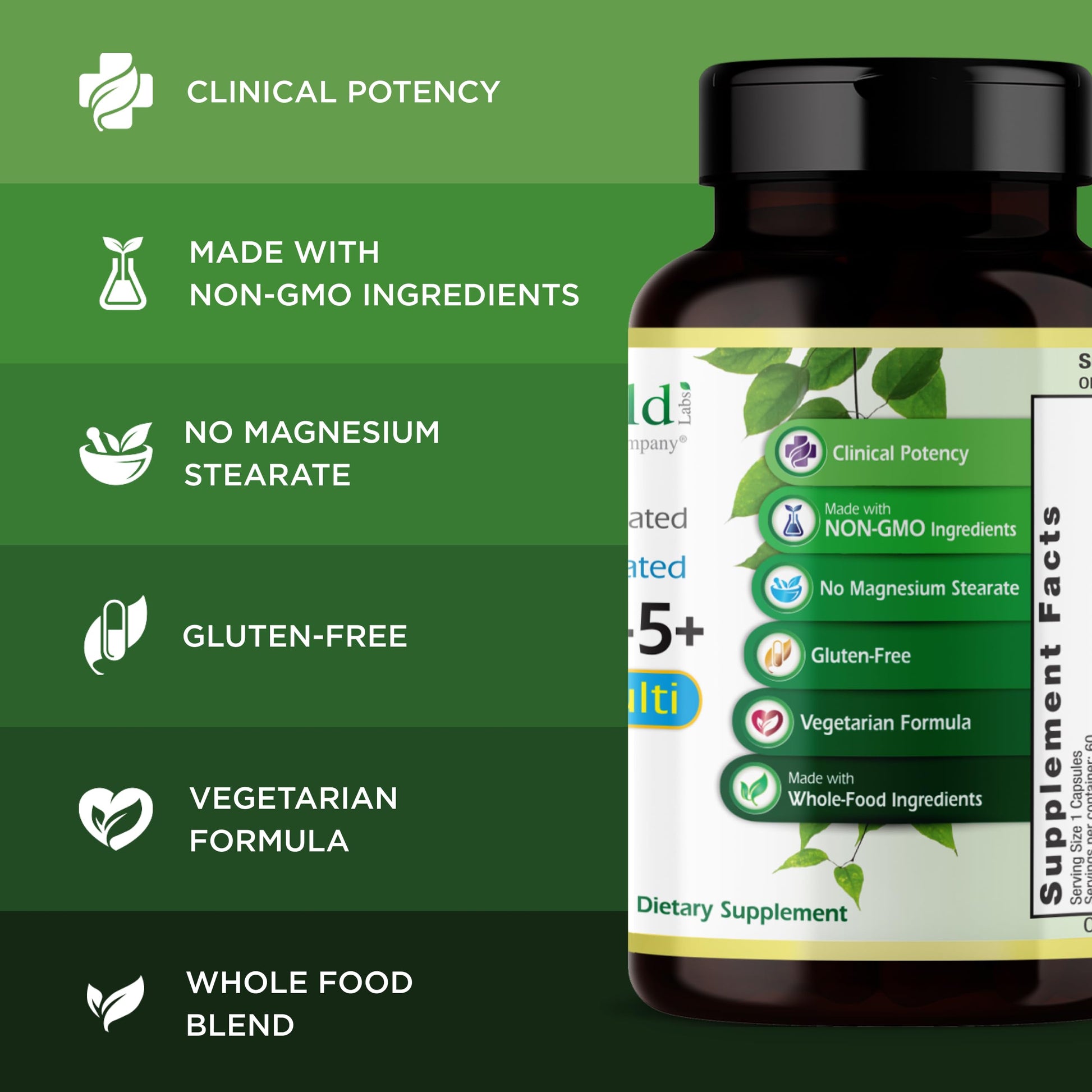 Authentic USA imported Emerald Labs men's daily nutritional multi capsule presentation on clean background