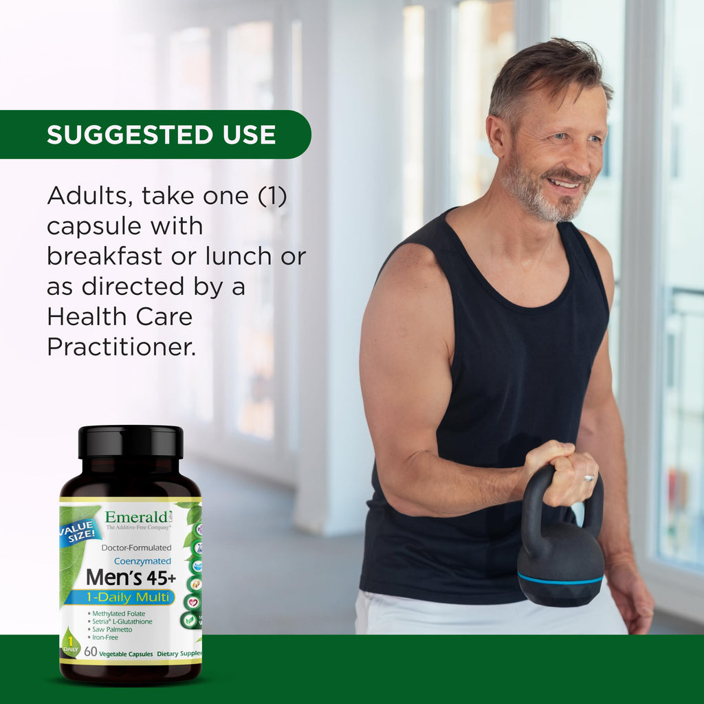 Close up of supplement facts for Emerald Labs doctor-formulated gluten-free men's health formula