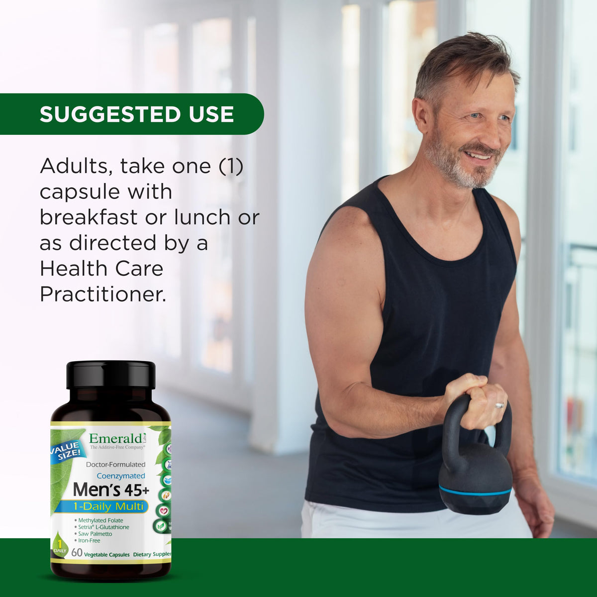 Close up of supplement facts for Emerald Labs doctor-formulated gluten-free men's health formula