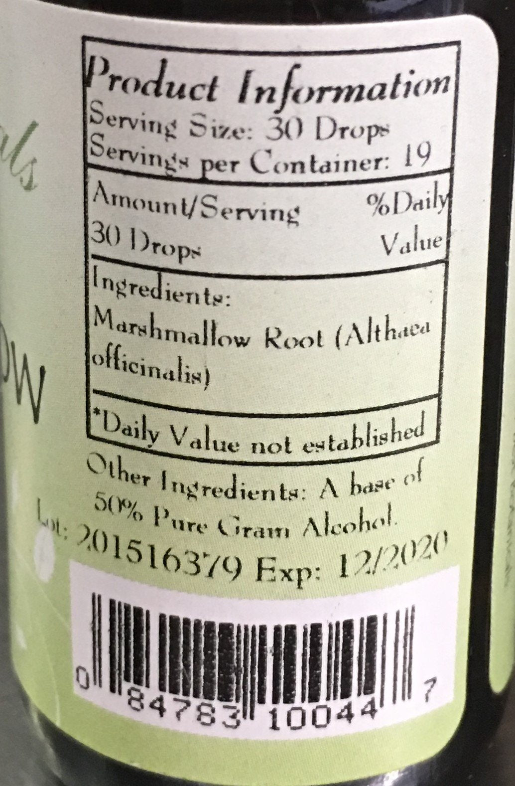 Best Botanicals liquid herbal extract label details