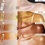 Application of the waterproof liquid highlighter on arms and collarbones for a radiant glow.