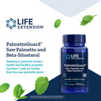 Authentic Life Extension PalmettoGuard bottle highlighting gluten free and non GMO labels.
