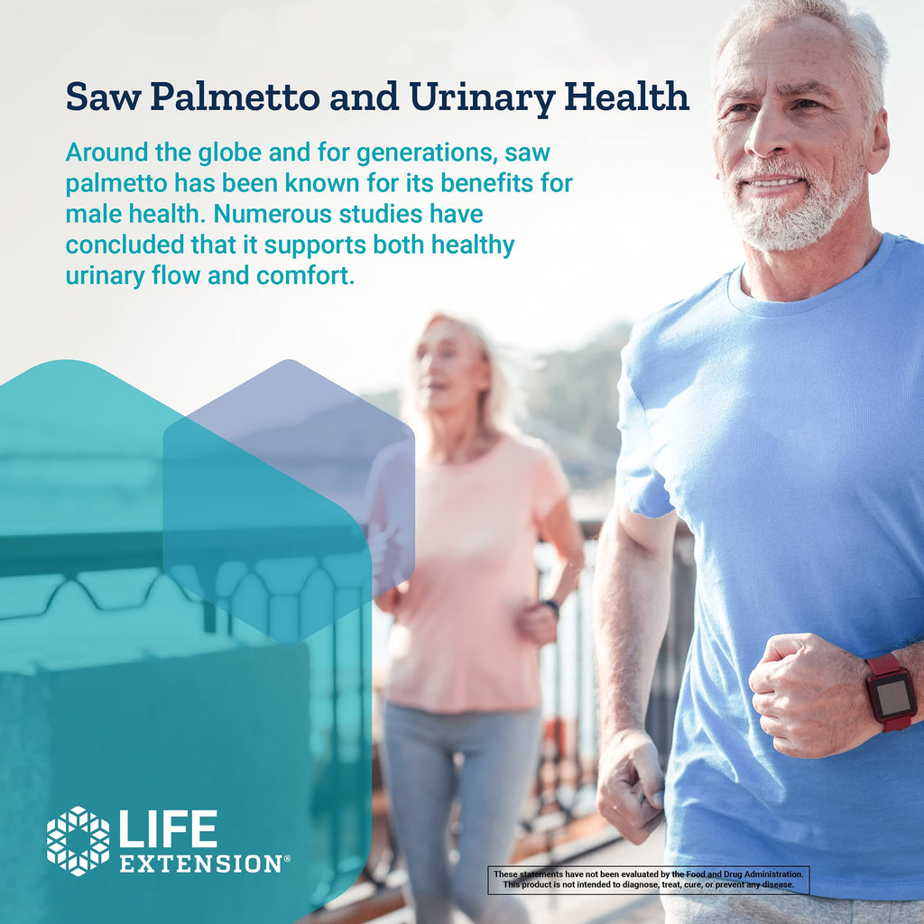 Life Extension Saw Palmetto and Beta Sitosterol prostate health formula capsule close up view.