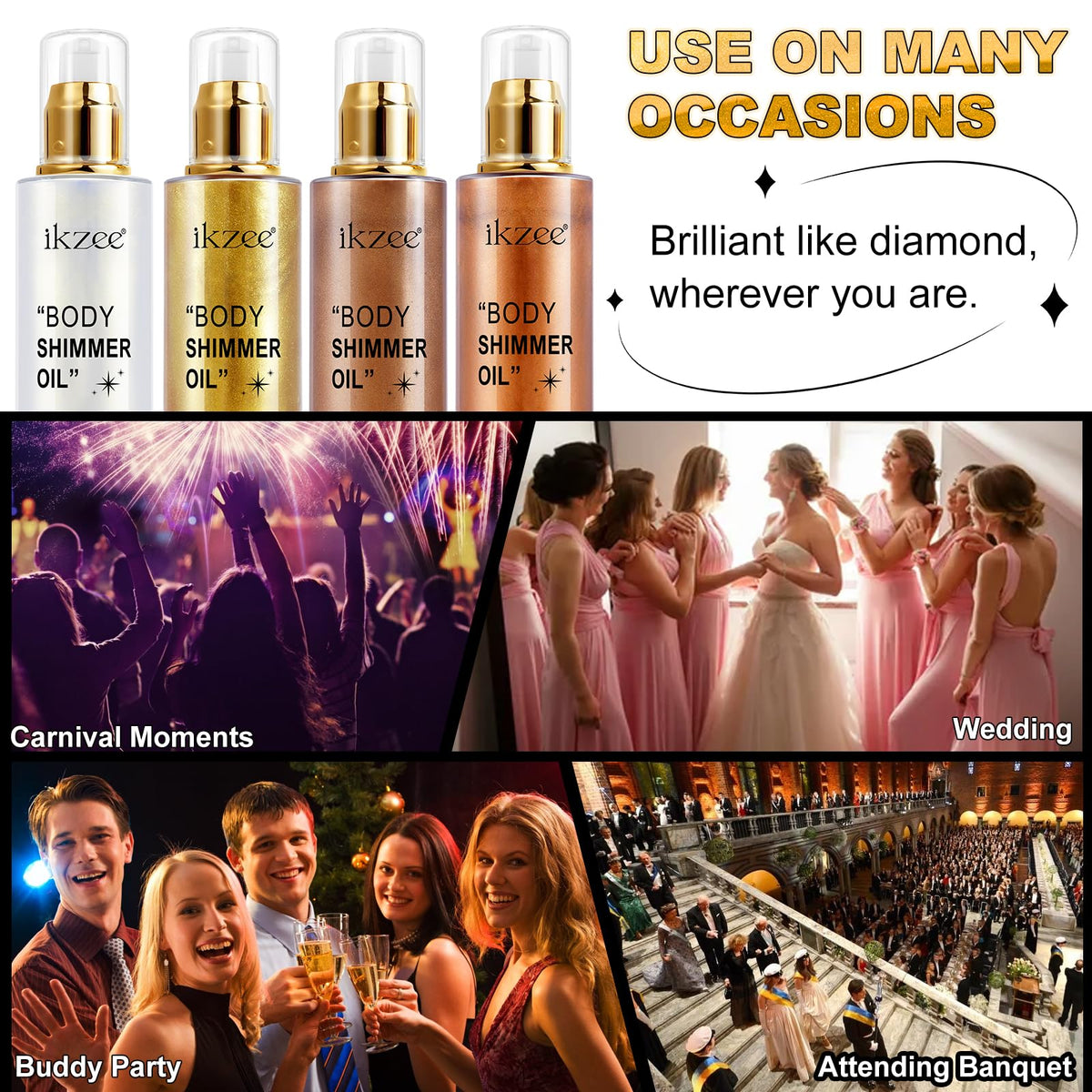 Packaging and bottle layout of the long-lasting moisturizing body glow oil.
