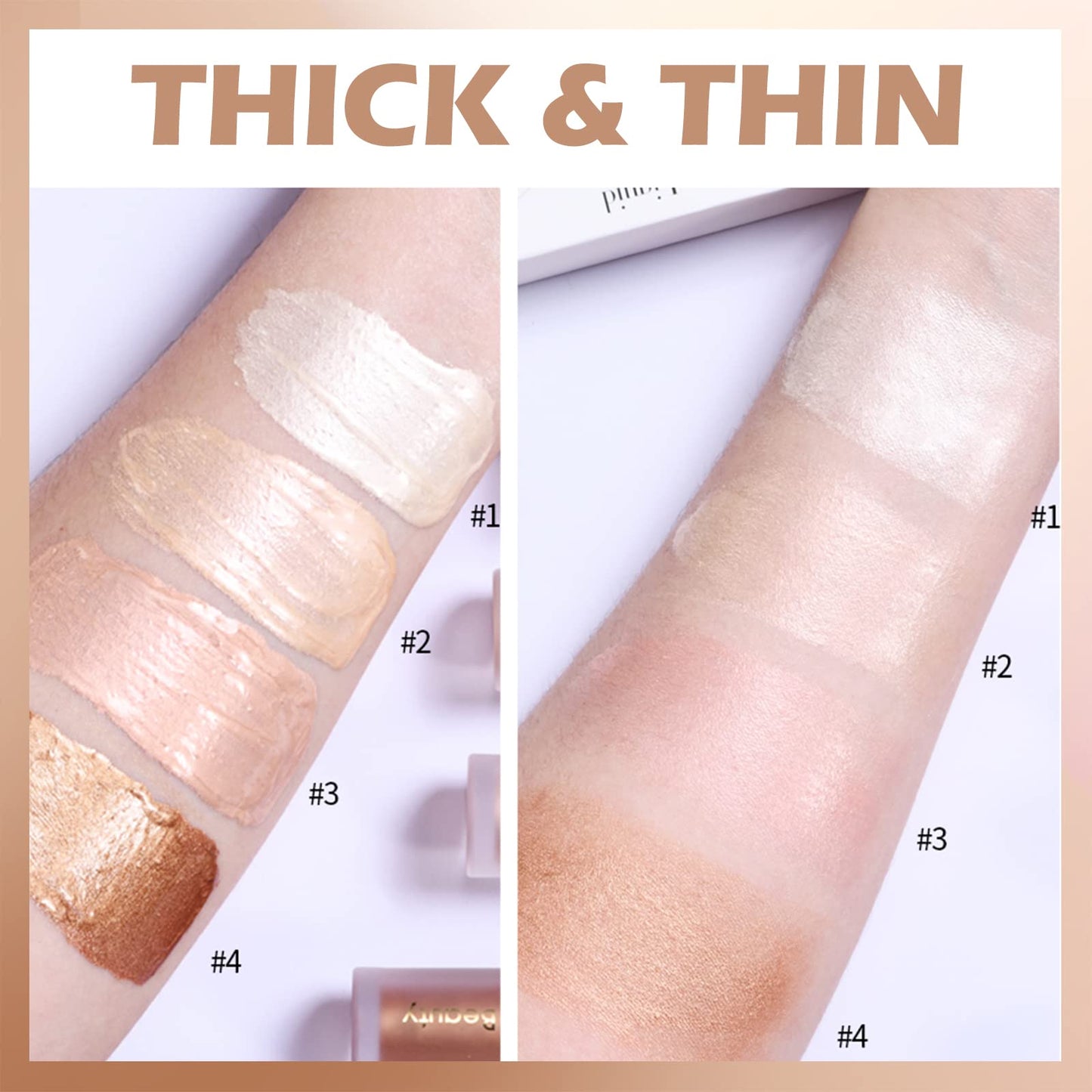 Erinde 01 Moonlight liquid makeup highlighter swatch comparison