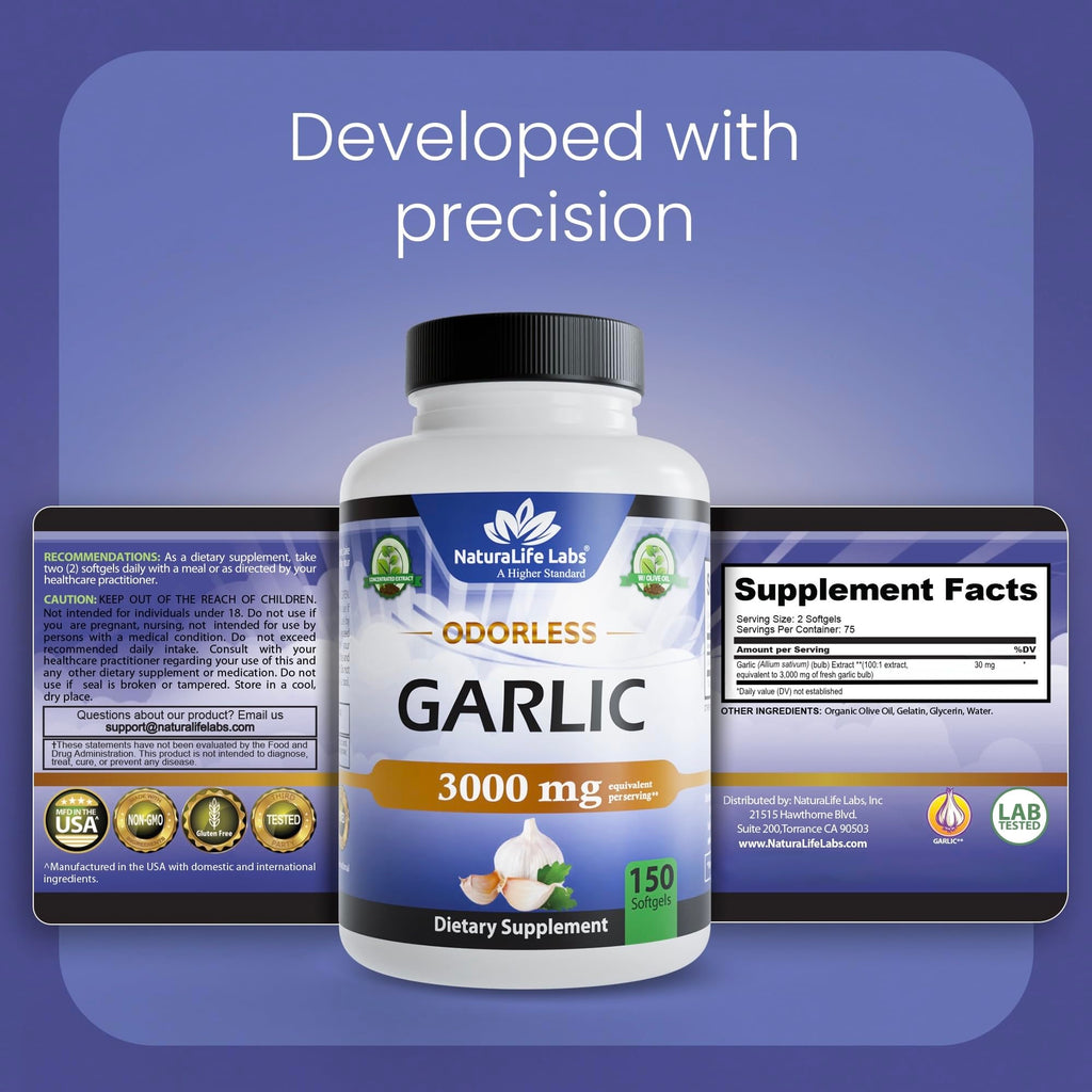 NaturaLife Labs maximum strength garlic softgels supplement packaging back view